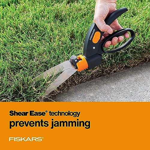 Fiskars Shear Ease Grass Shears - 5" Stainless Steel Blades - 360-Degree Swivel Blade Plant Cutting Scissors - Garden Shears and Grass Cutter, Black