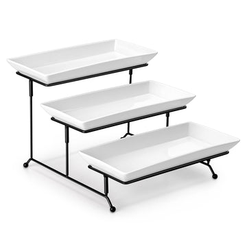 MALACASA 3 Tier Serving Trays for Party, Porcelain Serving Platters and Trays, 12 Inch Tiered Tray Stand, Fruit Tray, Trays for Serving Food