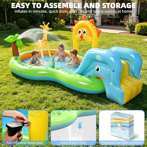 SULIFEEL 2026 Inflatable Jungle Kids Pool, Large Inflatable Toddler Happy Play Center with Water Slide & Sprinkler, 100" Blow Up Kiddie Splash Pad for Adventure Water Park, Backyard, Garden, Ages 2+