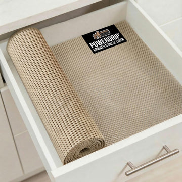 GORILLA GRIP powerGRIP Drawer Shelf and Cabinet Liner, Thick Strong Hold, Non-Adhesive Liners Protect Kitchen Cabinets and Cupboard