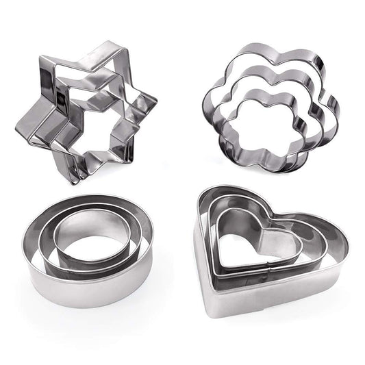 MCIGICM Cookie Cutters Shapes Baking Set, 12PCS Flower Round Heart Star Shape Biscuit Stainless Steel Metal Molds Cutters for Kitchen Baking Halloween Christmas