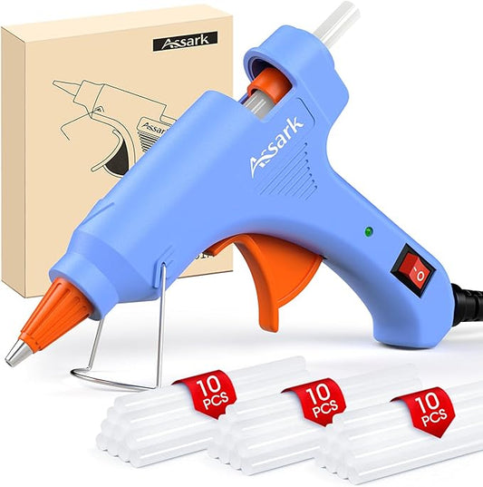 Assark 30W Mini Hot Glue Gun Kit with 30 Glue Sticks, Fast Preheating Hot Melt, High Temp for School Crafts DIY Arts and Quick Home Repairs, Blue