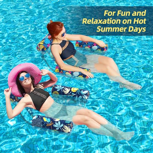 Sunikko X Pool Floats Adult 2 Packs Fabric Heavy Duty Inflatable Pool Chair Hammock, Blow Up Floaties for Adults, Hawaii Flower Floats for Pool Floating, Party Summer Toys Water Beach Lake Fun
