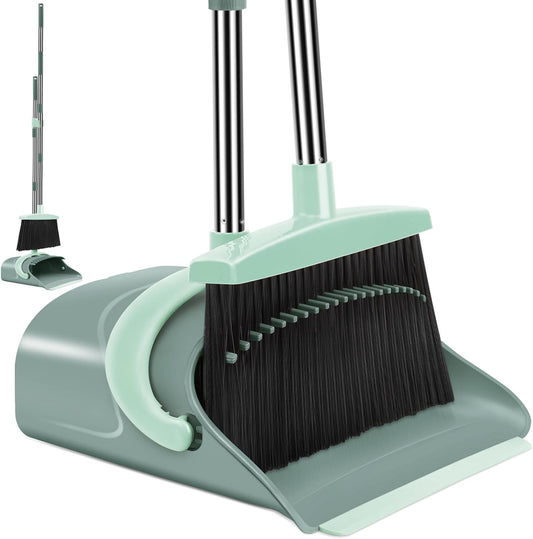 Broom and Dustpan Set for Home, Dust pan with Long Handle, Broom with Dustpan Combo Set