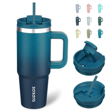 BJPKPK Tumbler With Handle And Straw 30oz Insulated Tumbler Cups With Lid Stainless Steel Travel Coffee Mug, Indigo Black