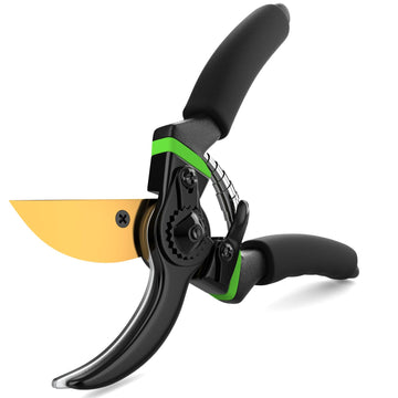 Ultra Sharp Japanese Steel Pruning Shears - Cuts 3X Easier, Weak Hand Arthritis Clippers, Rust-Resistant Titanium Coated Pruner
