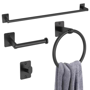 Matte Black Bathroom Accessories Set, Kljkpa 4 Pieces Bathroom Hardware Set, 24 inch Towel Bar, Towel Racks for Bathroom, Robe Towel Hooks