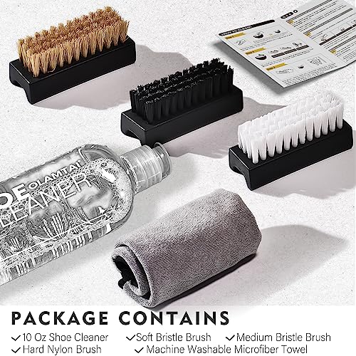 Shoe Cleaner Kit for Sneaker, Cleaning Kit, Sneaker 10Oz with 3 Brush & Microfiber Towel Included, Shoe, Suede, Boot, Canvas, PU, Fabric, etc,Clear,(Madala-SC-210201)