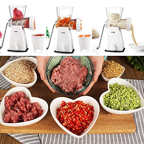 LHS Manual Meat Grinder with Stainless Steel Blades Heavy Duty Powerful Suction Base for Home Use Fast and Effortless for All Meats-White
