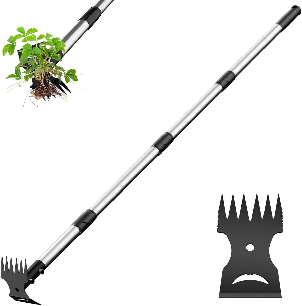 Weed Puller Tool with Long Handle – 2-in-1 Handle Garden Hoe and Weed Rake, Hoe Garden Tool for Home Gardens, Lawns, and Yards