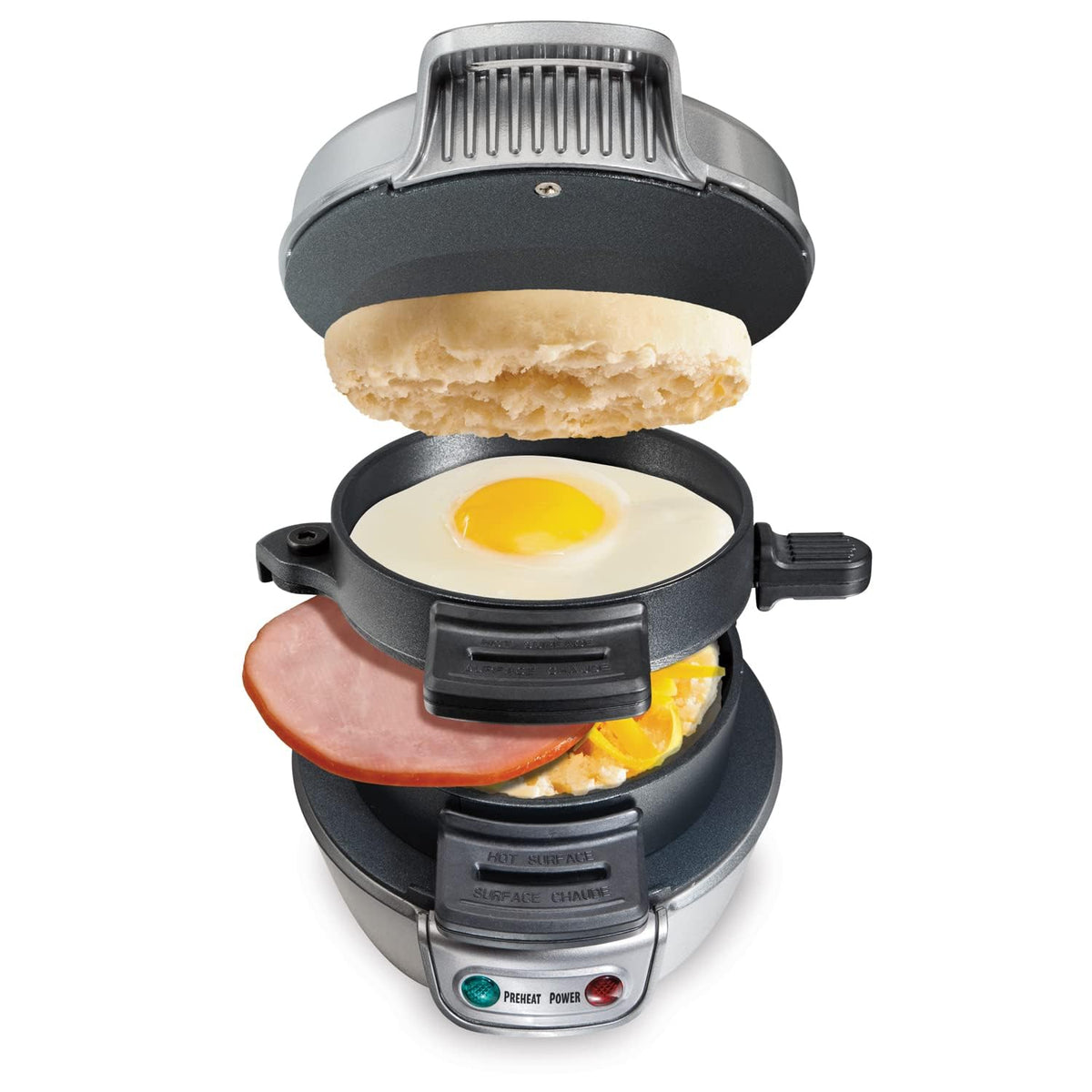 Hamilton Beach Breakfast Sandwich Maker with Egg Cooker Ring, Customize Ingredients, Perfect for English Muffins, Croissants, Mini Waffles