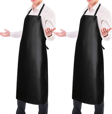 2 Pack Waterproof Rubber Vinyl Apron 40 Inch Chef Aprons for Men Heavy Duty Chemical Work Apron Extra Long Grilling Aprons