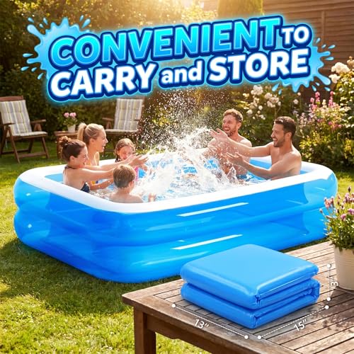 Full-Sized Inflatable Swimming Pool, Extra Large Blow Up Pool, Heavy Duty Above Ground Pool with Drain Valve, Leakproof Family Swim Pool for Backyard Patio Garden Outdoor Party(79''x59''x20'')