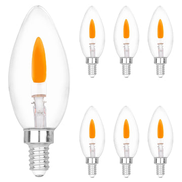 HEWA-Tech E12 Base (Miniature Screw) C35 Flame Tip Flicker Bulbs - Crystal Clear Candle Light with Orange Glow Effect for Halloween， E12 Non-Dimmable
