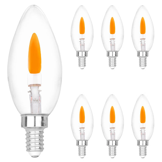 HEWA-Tech E12 Base (Miniature Screw) C35 Flame Tip Flicker Bulbs - Crystal Clear Candle Light with Orange Glow Effect for Halloween， E12 Non-Dimmable