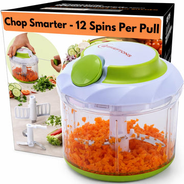 Brieftons QuickPull Manual Food Chopper: Large 4-Cup Powerful Hand Pull Chopper/Mincer/Mixer Blender to Chop Onion, Garlic, Vegetables, Fruits