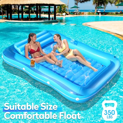 Inflatable Tanning Pool for 2 Person, 81''x 60'' Tanning Pool Lounger Float with Pillow, Thicken Sutan Tanning Bed Pool Floats Adult w/2 Cup Holders, Water Tanning Pools for Backyard Lake Party