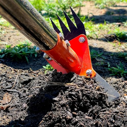 2-in-1 Garden Hoe and Weed Puller Rake, 60 Inch Adjustable Long Handle Weeding Tool Heavy Duty Spring Steel Head with Sand Texture Finish, Weed Remover for Garden, Yard, Lawn, Driveway