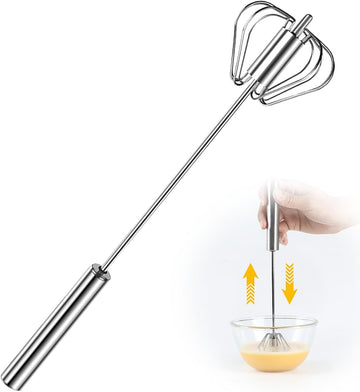 Stainless Steel Semi-Automatic Whisk, 2024 New Stainless Steel Egg Whisk Hand Push Rotary Whisk Blender, Hand Push Mixer Stirrer Tool