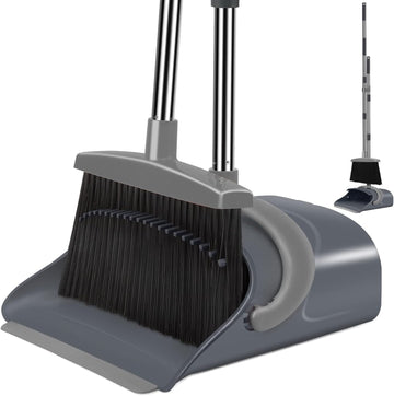 Broom and Dustpan Set, Dust pan with Long Handle, Broom with Dustpan Combo Set, Broom and Dustpan for Home