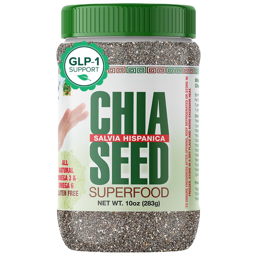 Sanar Naturals Chia Seeds, 10 oz | High Fiber, Omega 3, Plant Based Protein, Raw Black Chia Seeds, Vegan, Non GMO, Gluten Free, Superfood for Smoothies, Oatmeal, Baking, GLP-1 Support