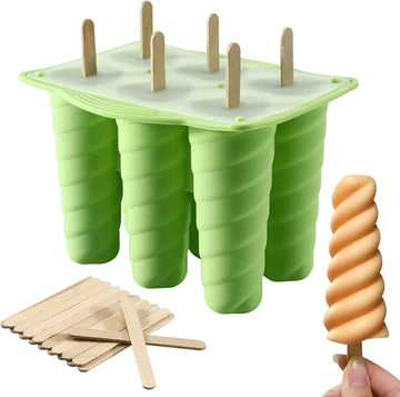 Popsicles Molds, 6 Cavity Ice Pop Mold with 20pcs Wooden Sticks, Silicone Popsicle Mold, Easy Release Ice Cream Molds, BPA Free Ice Cream Maker