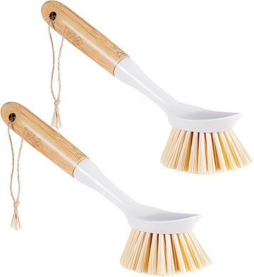 Kitchen Dish & Cast Iron Brush with Scraper, 2 Pack Skillet Scrub Cleaner with Handle, Kitchen Cleaning Scrubber for Dishes, Pots, Cast Iron Skillet