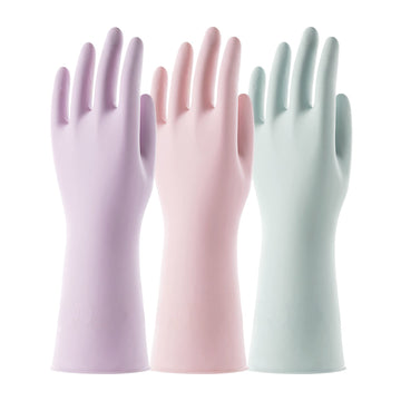 COOLJOB 3 Pairs Colorful Household Gloves with Cotton Liner & Non-slip Grip, Water Resistant Reusable Dish Washing Rubber Gloves