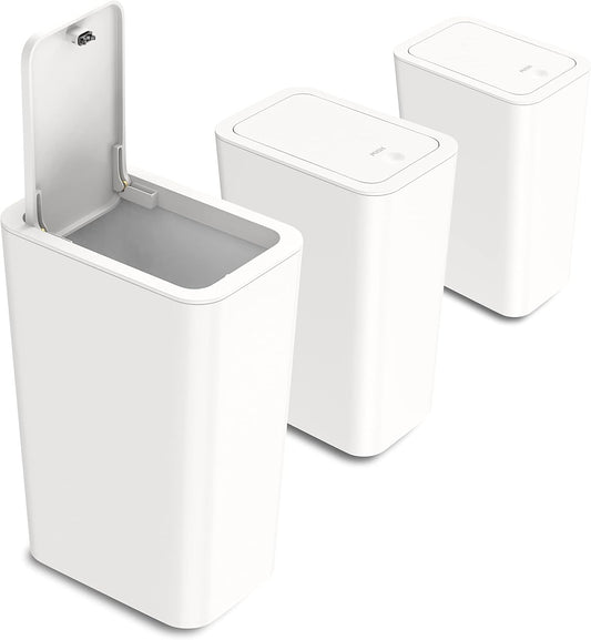 N. Netdot 3 Pack 10L / 2.6 Gallon Small Trash Can with Lid, Bathroom Garbage Can with Pop-Up Lid, Waste Basket for Bathroom, Kitchen, Bedroom