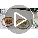 Round Rattan Tray with Mother of Pearl Inlay, Decorative Wicker Serving Tray with Wooden Base, Woven Basket Trays for Bread Fruits Coffee, Leaf
