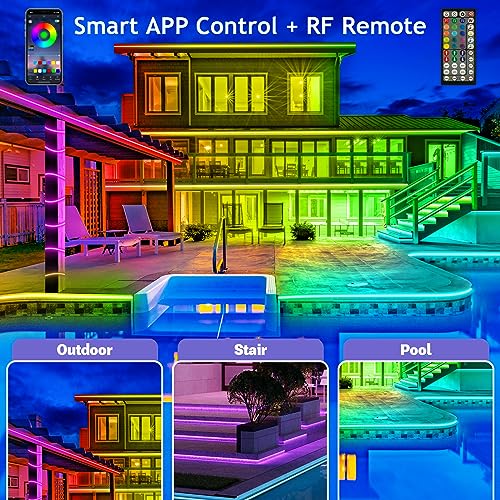 AILBTON 100ft Outdoor LED Strip Lights Waterproof,IP68 Outside Led Light Strips Waterproof with Bluetooth App Remote Control,Music Sync RGB Exterior
