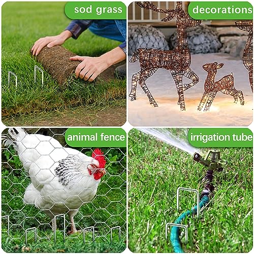 50 Pack Landscape Staples 4 Inch 12 Gauge Garden Stakes Galvanized Garden Staples Pins Anti-Rust Ground Stakes for Weed Barrier, Irrigation Tubing, Yard Lawn, Landscape Fabric