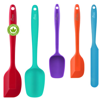 HOTEC Heat Resistant 600℉ Food Grade Silicone Rubber Spatula Set for Baking, Cooking