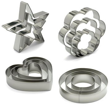 Stainless Steel Cookie Cutters Set 12Pcs - Heart, Flower, Round, Five Star Shapes - Small to Mini Size, Metal Biscuit Cutter Molds