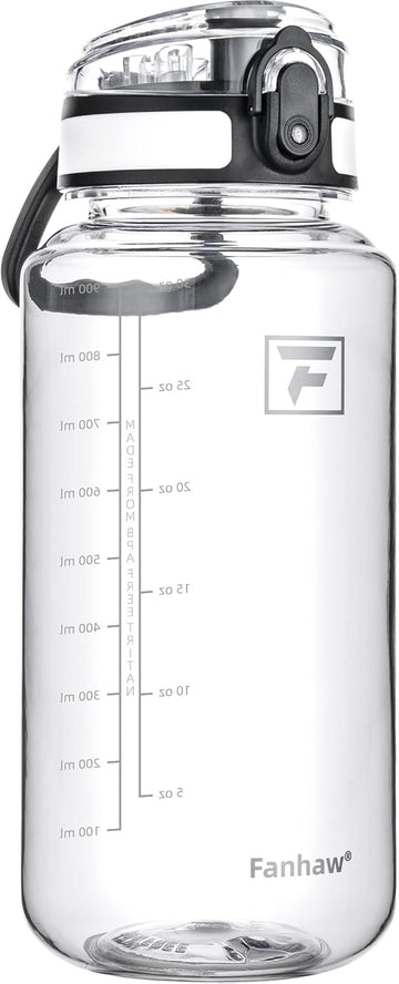 Fanhaw 32 Oz Clear Tritan Water Bottle, BPA-Free & Leak-Proof, Wide Mouth with Anti-dust Chug Lid, Reusable Plastic Bottle for Gym, Travel
