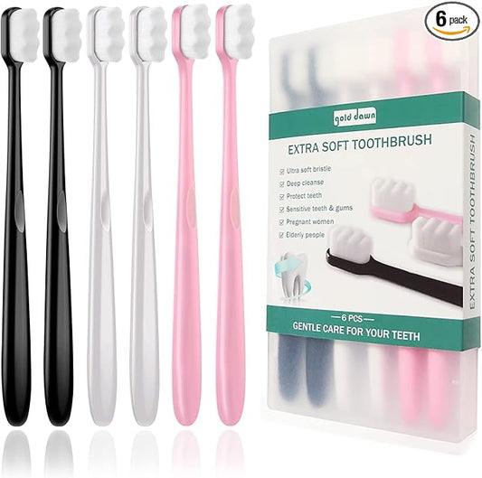 Extra Soft Toothbrush for Sensitive Teeth and Gums， Micro Fur Manual Toothbrush with 20000 Ultra Soft Bristle, Excellent Cleaning Effect， Perfect for Kids & Adults (6 Pack)