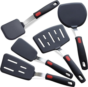 Silicone Spatula Turner, 5-Pack Spatulas Silicone Set for Nonstick Cookware, 600°F Heat Resistant Kitchen Cooking Utensils Set for Egg