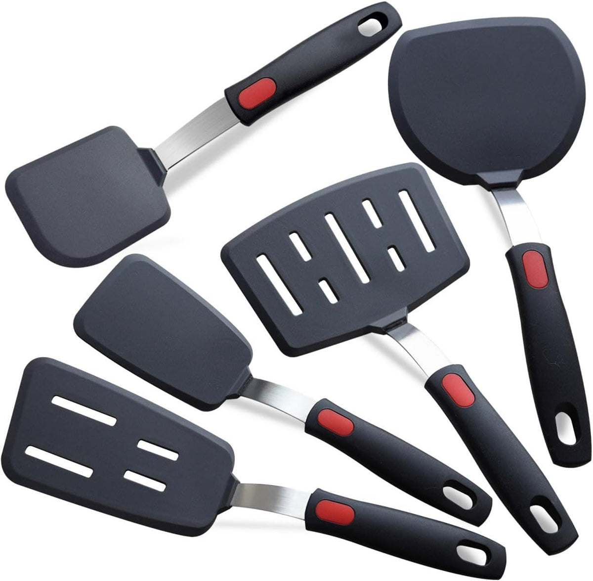 Silicone Spatula Turner, 5-Pack Spatulas Silicone Set for Nonstick Cookware, 600°F Heat Resistant Kitchen Cooking Utensils Set for Egg