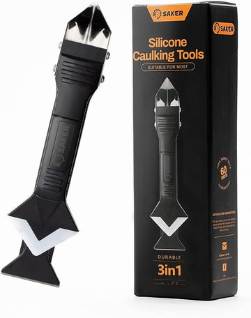 Saker Silicone Caulking Tools-3 in 1 Sealant Finishing Tool Grout Remove Scraper (Stainless Steelhead), Caulk Remover Glass Glue Angle Scraper