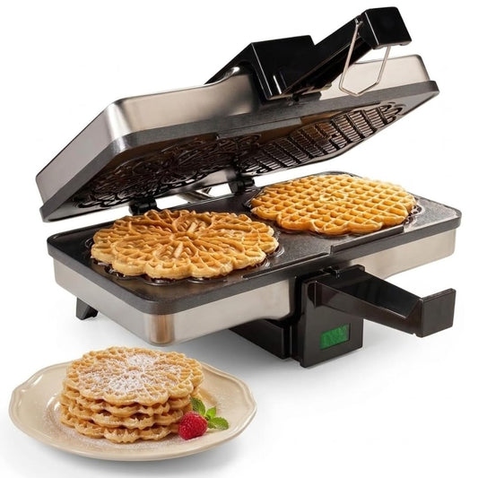 Pizzelle Maker- Non-Stick Electric Baker Press Makes Two 5-Inch Cookies at Once, Even Heating Plates- Must Have Party Baking Supplies- Italian Dessert Treat Making with Recipe Guide- Gift for Her