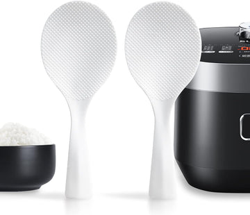 FireKylin 2 Pcs Plastic Rice Paddle, Non Stick Standing Rice Spoon Scooper Spatula, Heat Resistant Rice Cooker Spoon (White)