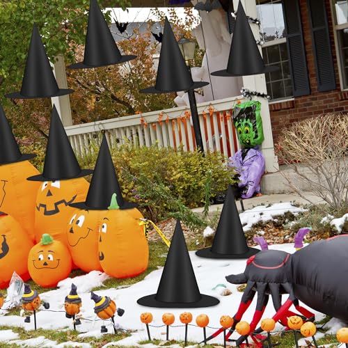 12 PCS Halloween Witch Hats, Black Hanging Witch Hats Porch Yard Decor