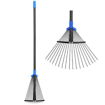 Adjustable Metal Leaf Rake Long Handle, Garden Rakes for Lawns Heavy Duty Leaves with Expandable Head 8-17", Yard Women Kids Rake