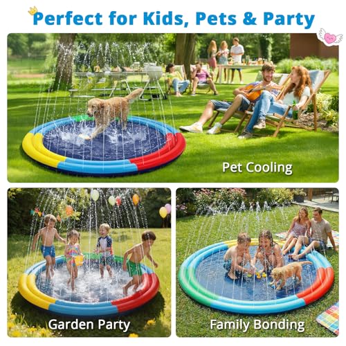78" Extra Large Non-Slip Splash Pad for Kids & Dogs, Thicker Sprinkler Mat, Backyard Outdoor Water Toys, Durable Summer Fountain Play Pool Gifts for Toddlers, Children & Pets