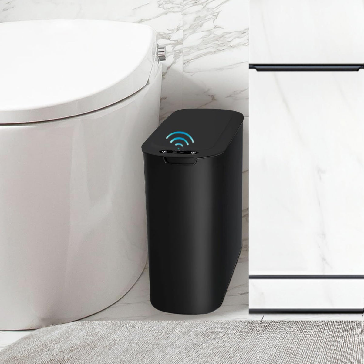 TIPGO Automatic Motion Sensor Bathroom Trash Can with Lid, 2.6 Gallon Touchless Trash Bin, Smart Garbage Can Plastic Slim Wastebasket for Bedroom