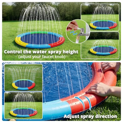 78" Extra Large Non-Slip Splash Pad for Kids & Dogs, Thicker Sprinkler Mat, Backyard Outdoor Water Toys, Durable Summer Fountain Play Pool Gifts for Toddlers, Children & Pets