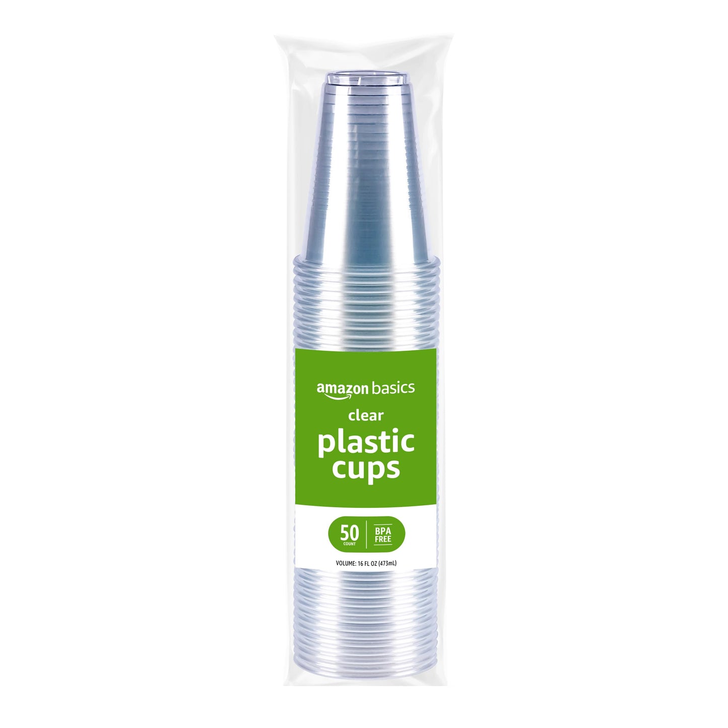 Basics Disposable Clear Plastic Cups for Cold Drinks, BPA-Free, Easy to Hold, 16oz, 50 Count