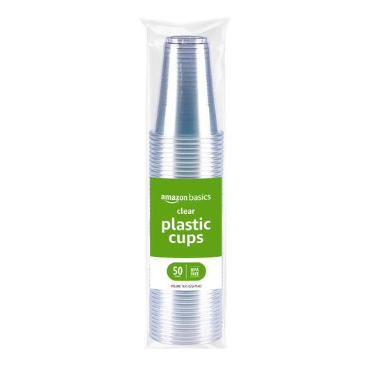 Basics Disposable Clear Plastic Cups for Cold Drinks, BPA-Free, Easy to Hold, 16oz, 50 Count