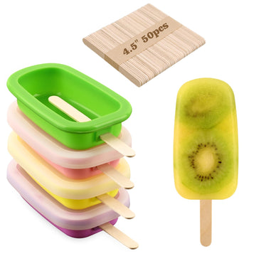 WMKGG Stackable Silicone Popsicle Molds with Lids, 4 PCS Ice Cream Molds with 50 Wooden Sticks for Cake Pop, Ice Pop
