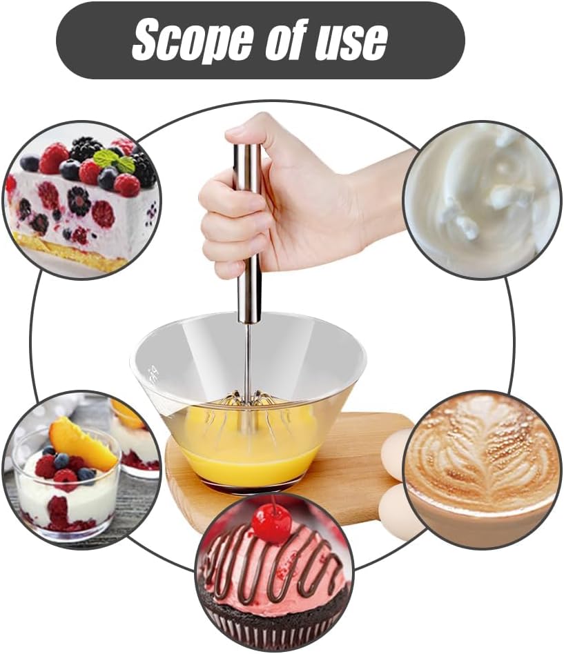 Stainless Steel Semi-Automatic Whisk, 2025 New Egg Whisk Hand Push Rotary Blender, Manual Mixer Stirrer Kitchen Tool for Blending, Whisking, Beating, Stirring (10in)